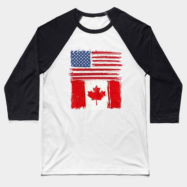 USA and Canadian Flag Baseball T-Shirt by Islanr